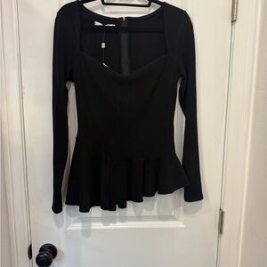 Elegant Black Long Sleeve Peplum Blouse